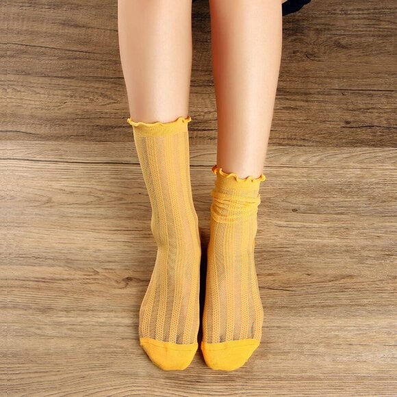 Womens Socks, Ruffle Turn-Cuff Casual Ankle Socks Breathable Cool Knit Cotton Le - Picture 3 of 7